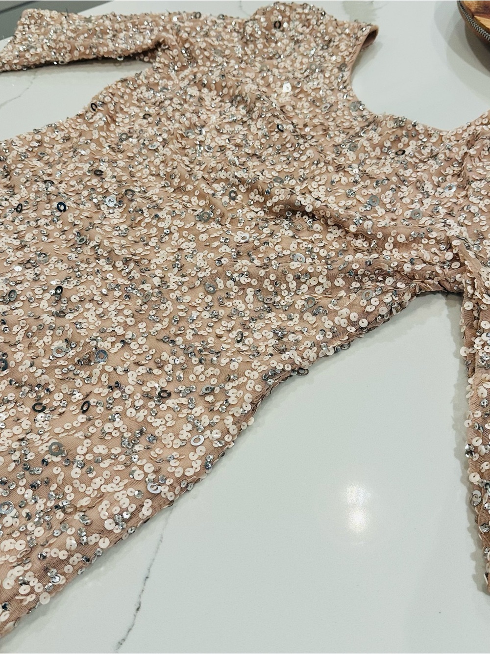 Adrianna Papell Scoop Back Sequin Gown Champagne Silver 12 Formal Dress Wedding - Picture 11 of 15